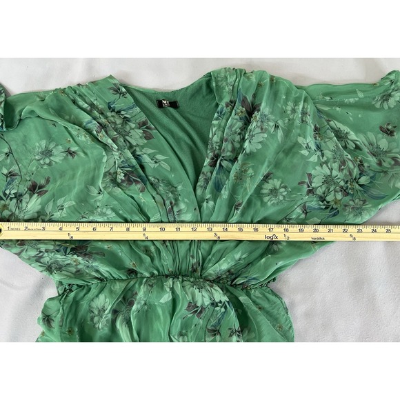 NT by Amati Layered Green Silk Floral Print 3/4 Sleeve‎  Dress Made in Italy S/M - Picture 9 of 13
